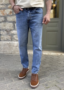 Ανδρικό μπλε σταθερό Loose Jean πεντάτσεπο με κουμπιά BF3027