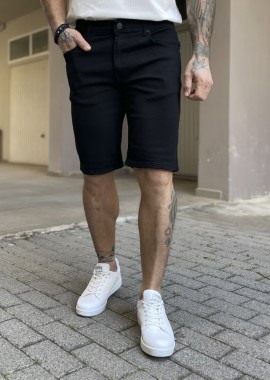 Ανδρική μαύρη ελαστική τζιν βερμούδα R2014