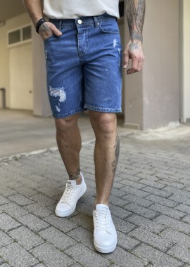 Ανδρική μπλε τζιν βερμούδα με σκισίματα 40309