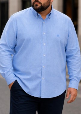 Ανδρικό σιέλ λινό πουκάμισο με γιακά Plus Size CA2528S