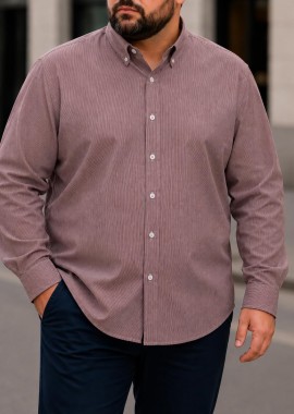 Ανδρικό κόκκινο ριγέ πουκάμισο με γιακά Plus Size CA2527