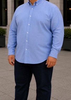 Ανδρικό σιέλ κλασικό πουκάμισο Oxford Plus Size CA2524S