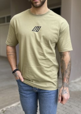 Ανδρικό βαμβακερό χακί Oversized T-shirt με τύπωμα 17468
