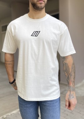 Ανδρικό βαμβακερό λευκό Oversized T-shirt με τύπωμα 17465