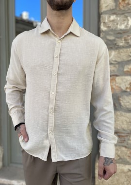 Ανδρικό εκρού γκοφρέ Overshirt με γιακά RMZ579
