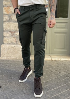 Ανδρικό χακί υφασμάτινο cargo παντελόνι 210922J
