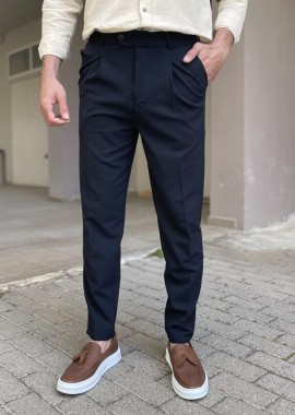 Ανδρικό μπλε υφασμάτινο παντελόνι με πιέτα και λάστιχο στην μέση FCL00295B