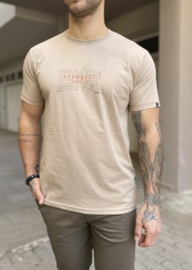 Everbest ανδρικό μπεζ Tshirt με τύπωμα 242806