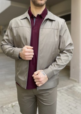 Ανδρικό ανοιχτό λαδί ελαφρύ Jacket με γιακά D1920