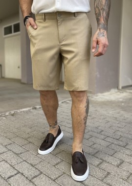 Ανδρική μπεζ υφασμάτινη βερμούδα 2390