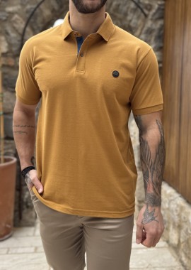 Everbest ανδρική ώχρα πικέ Polo μπλούζα Plus Size 262833O