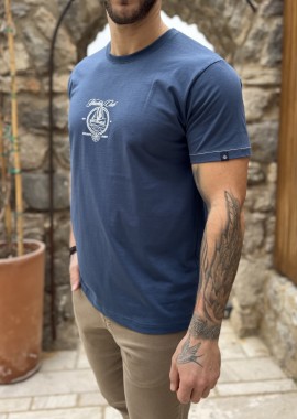 Everbest ανδρική μπλε Indigo κοντομάνικη μπλούζα με τύπωμα Plus Size 262803I