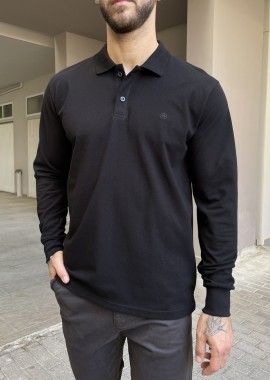 Everbest Ανδρική μαύρη πικέ Polo μακρυμάνικη μπλούζα Plus size 2610200M