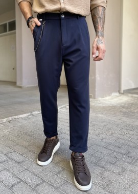 Joggermen ανδρικό μπλε υφασμάτινο παντελόνι με πιέτες και λάστιχο στην μέση 2003N