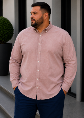 Ανδρικό σομόν πουκάμισο με γιακά Plus Size CA2523S
