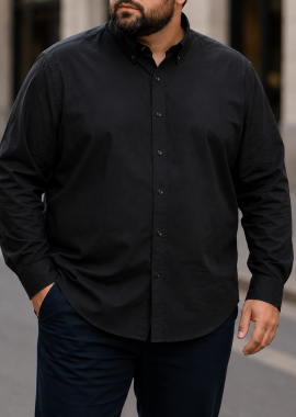 Ανδρικό μαύρο πουκάμισο με γιακά Plus Size CA2529M