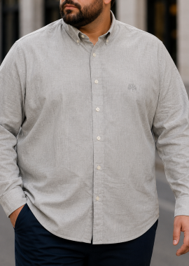 Ανδρικό γκρι λινό πουκάμισο με γιακά Plus Size CA2528