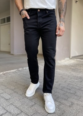 Ανδρικό μαύρο πεντάτσεπο τζιν παντελόνι ίσιο με κουμπιά 3LN2023