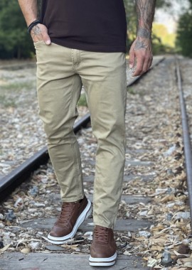 Ανδρικό μπεζ Loose τζιν καπαρντίνα πεντάτσεπο με φερμουάρρ GB5628