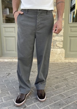 Ανδρικό γκρι ριγέ loose υφασμάτινο παντελόνι 4506G