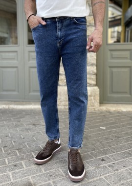 Ανδρικό μπλε σκούρο Loose τζιν ελαστικό πεντάτσεπο με φερμουάρ 8948