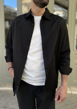 Ανδρικό μαύρο overshirt με γιακά 4529M