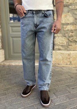 Ανδρικό μπλε πλυμένο Loose τζιν ελαστικό πεντάτσεπο με φερμουάρ G81087