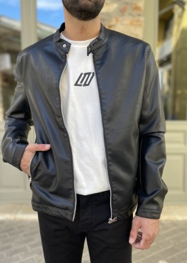 Bread and Buttons ανδρικό μαύρο Jacket από δερματίνη με μάο γιακά G12317