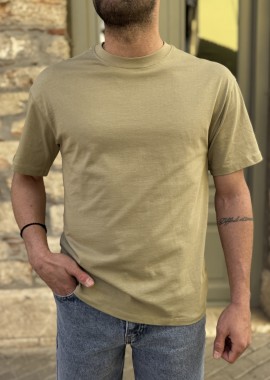 Ανδρική βαμβακερή λαδί κοντομάνικη Oversized μπλούζα KEF2622L