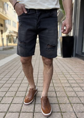 Ανδρική ανθρακί τζιν βερμούδα με σκισίματα 40203
