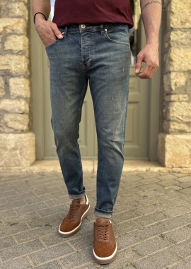 Ανδρικό Slim μπλε με φθορές τζιν παντελόνι πεντάτσεπο με κουμπιά 3LN471