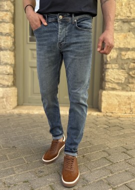 Ανδρικό Slim μπλε τζιν παντελόνι πεντάτσεπο με κουμπιά 3LN502