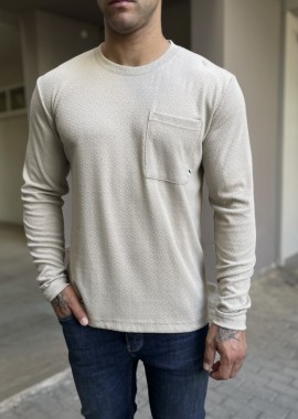 Ανδρική μπεζ μακρυμάνικη oversized μπλούζα με ανάγλυφο ύφασμα 1914B