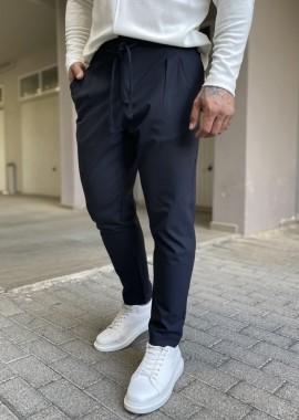 Ανδρικό παντελόνι υφασμάτινο με πιέτα και ρίγα μπλε J14