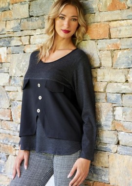 ΔΙΧΡΩΜΗ ΠΛΕΚΤΗ ΜΠΛΟΥΖΑ ΜΕ ΤΣΕΠΕΣ ΚΑΙ ΚΟΥΜΠΙΑ