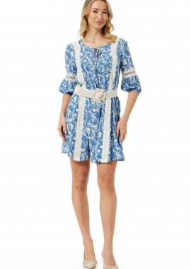 ΜΠΛΕ INDIGO ΦΛΟΡΑΛ ΦΟΡΕΜΑ ΜΕ ΔΑΝΤΕΛΑ