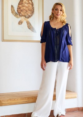 Anna Raxevsky - ΕΚΡΟΥ LINEN-LOOK ΠΑΝΤΕΛΟΝΑ