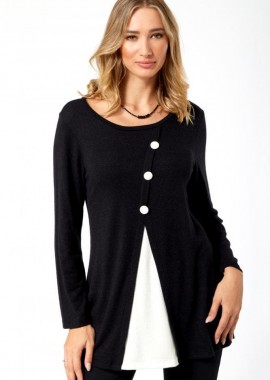 ΑΣΠΡΟΜΑΥΡΗ ΠΛΕΚΤΗ ΜΠΛΟΥΖΑ ΜΕ ΔΙΑΚΟΣΜΗΤΙΚΑ ΚΟΥΜΠΙΑ