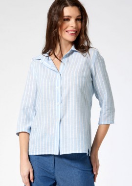 ΓΑΛΑΖΙΟ ΡΙΓΕ ΠΟΥΚΑΜΙΣΟ LINEN-LOOK ΜΕ ΤΡΟΥΑΚΑΡ ΜΑΝΙΚΙΑ