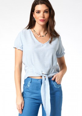 ΓΑΛΑΖΙΑ ΡΙΓΕ ΜΠΛΟΥΖΑ ΜΕ ΔΕΣΙΜΟ LINEN-LOOK