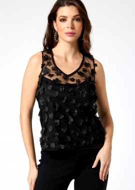 ΜΑΥΡΗ ΑΜΑΝΙΚΗ ΜΠΛΟΥΖΑ ΜΕ ΑΠΛΙΚΕ ΛΟΥΛΟΥΔΙΑ