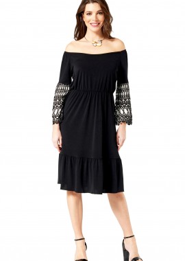 ΜΑΥΡΟ ΦΟΡΕΜΑ ΜΕ ΔΑΝΤΕΛΑ ΚΑΙ ΛΑΣΤΙΧΟ ΣΤΗΝ ΜΕΣΗ