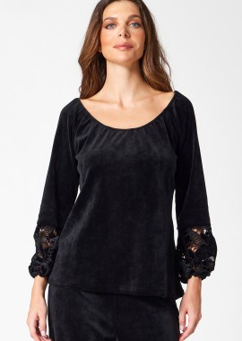 ΒΕΛΟΥΔΙΝΗ ΜΠΛΟΥΖΑ ΜΕ ΔΑΝΤΕΛΑ ΣΤΑ ΜΑΝΙΚΙΑ