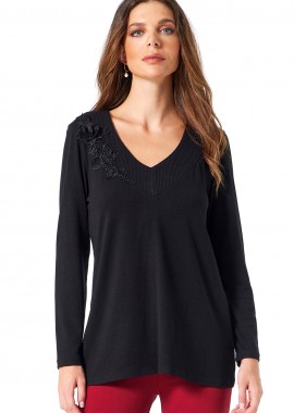 ΜΑΥΡΗ ΠΛΕΚΤΗ ΜΠΛΟΥΖΑ ΜΕ ΡΙΠ ΚΑΙ ΜΟΤΙΦ