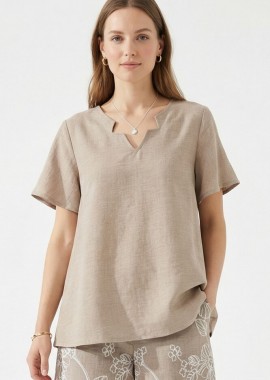 Anna Raxevsky - ΜΠΕΖ V-NECK ΜΠΛΟΥΖΑ LINEN LOOK