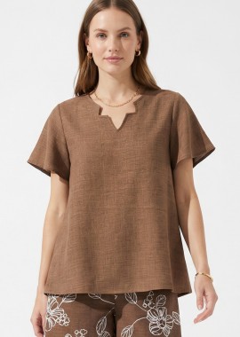 ΚΑΦΕ V-NECK ΜΠΛΟΥΖΑ LINEN LOOK