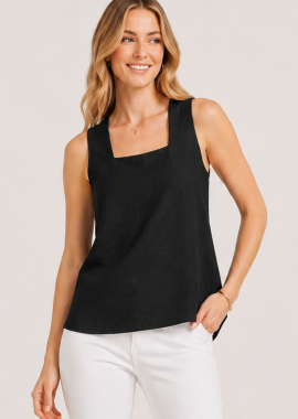 Anna Raxevsky - ΜΑΥΡΗ ΑΜΑΝΙΚΗ ΜΠΛΟΥΖΑ LINEN-LOOK
