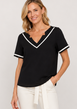 Anna Raxevsky - ΜΑΥΡΗ V-NECK ΚΟΝΤΟΜΑΝΙΚΗ ΜΠΛΟΥΖΑ