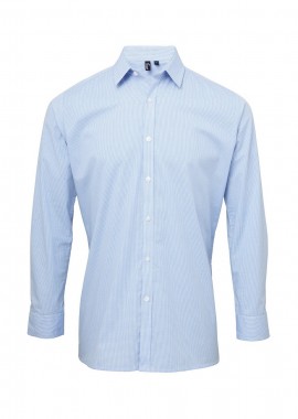 Ανδρικό μακρυμάνικο καρό πουκάμισο PREMIER PR220 Light Blue/White