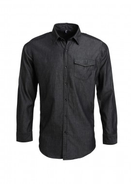 - Ανδρικό τζιν μακρυμάνικο πουκάμισο PREMIER PR222 Black Denim
